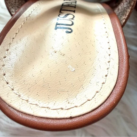 JustFab Cognac Strappy Block Heels 5.5 - Picture 9 of 11
